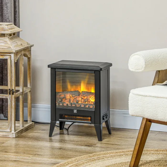 Camino Elettrico da Pavimento 1800W con Fiamma a 3 Intensità 36x21x47 cm Nero - immagine 2