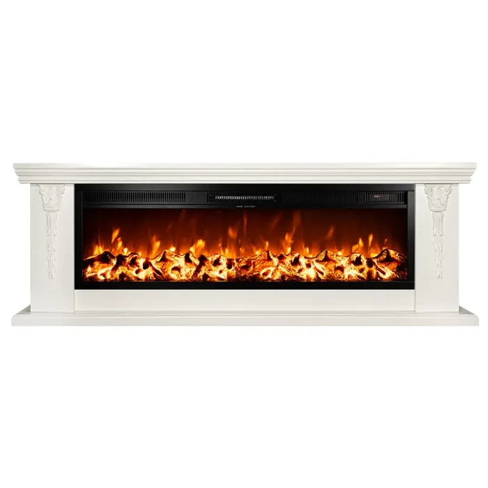 Camino Elettrico da Pavimento 60x170x27 cm Effetto Fiamma 1500W Pandora & Tanzania Panna - immagine 2