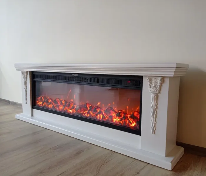 Camino Elettrico da Pavimento 60x170x27 cm Effetto Fiamma 1500W Pandora & Tanzania Panna - immagine 3