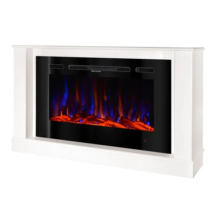 Camino Elettrico da Pavimento 72,5×121,5×30 cm Effetto Fiamma 1500W Bernard mini & Adeli Bianco