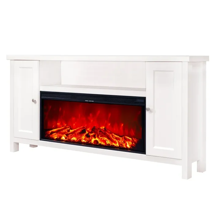 Camino Elettrico da Pavimento 75x150x30 cm Effetto Fiamma 1500W Mozart & Tasmania Bianco