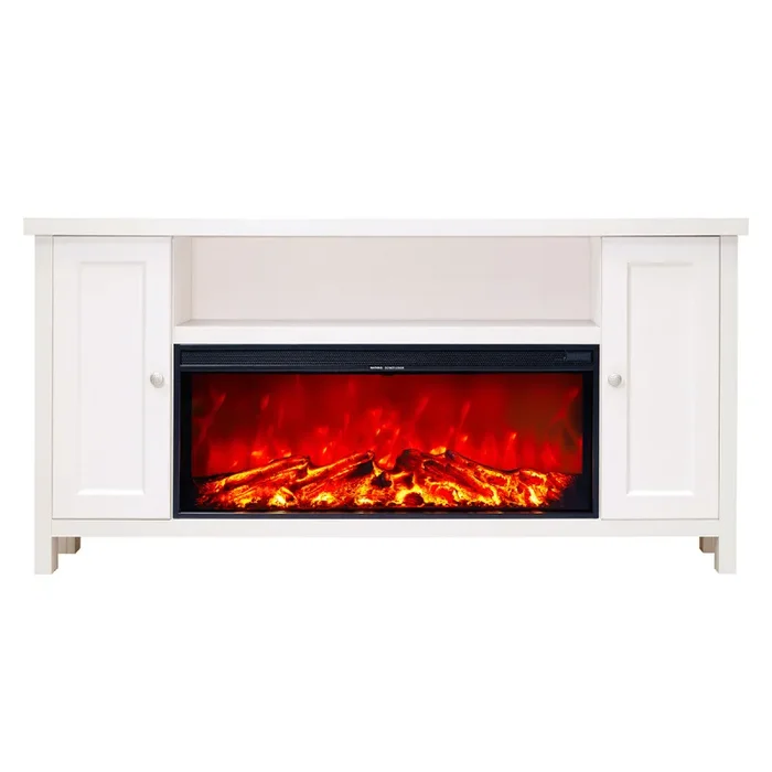 Camino Elettrico da Pavimento 75x150x30 cm Effetto Fiamma 1500W Mozart & Tasmania Bianco - immagine 2