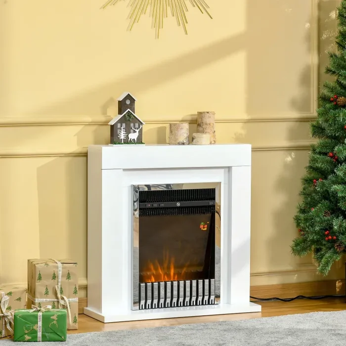 Camino Elettrico da Pavimento 79x26x77,5 cm Effetto Fiamma 2000W Bianco - immagine 2