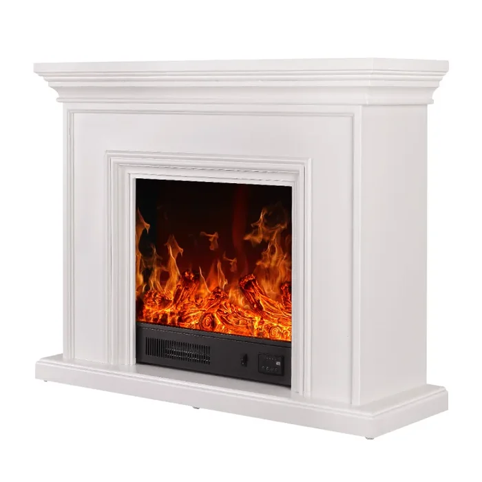 Camino Elettrico da Pavimento 80x100x30 cm Effetto Fiamma 1500W Rafael Bianco