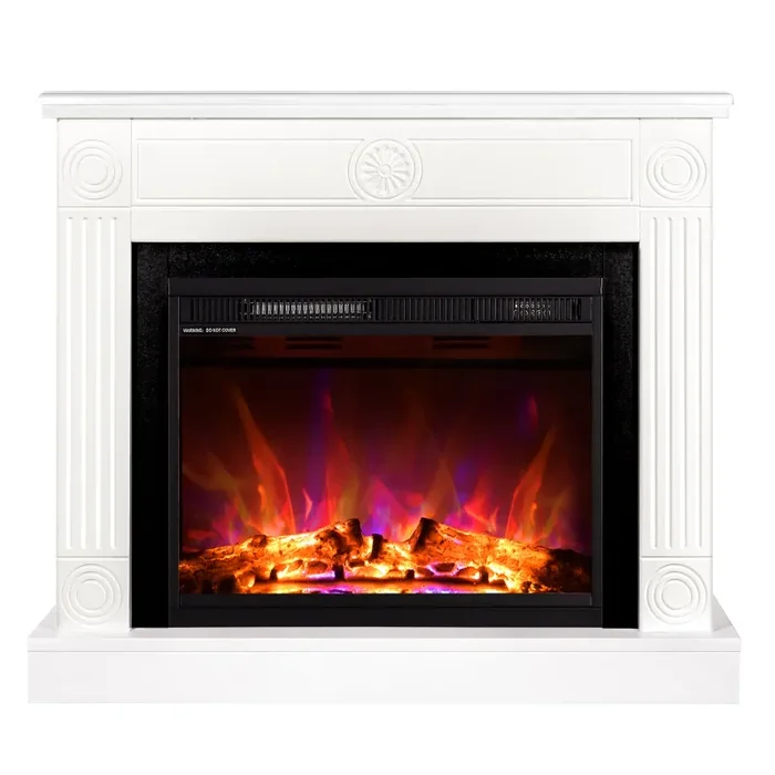 Camino Elettrico da Pavimento 80x95x27 cm Effetto Fiamma 1500W Bonita & Lorance Bianco/nero - immagine 2