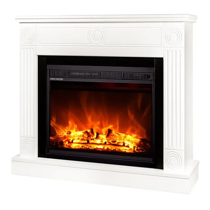 Camino Elettrico da Pavimento 80x95x27 cm Effetto Fiamma 1500W Bonita & Lorance Bianco/nero - immagine 3