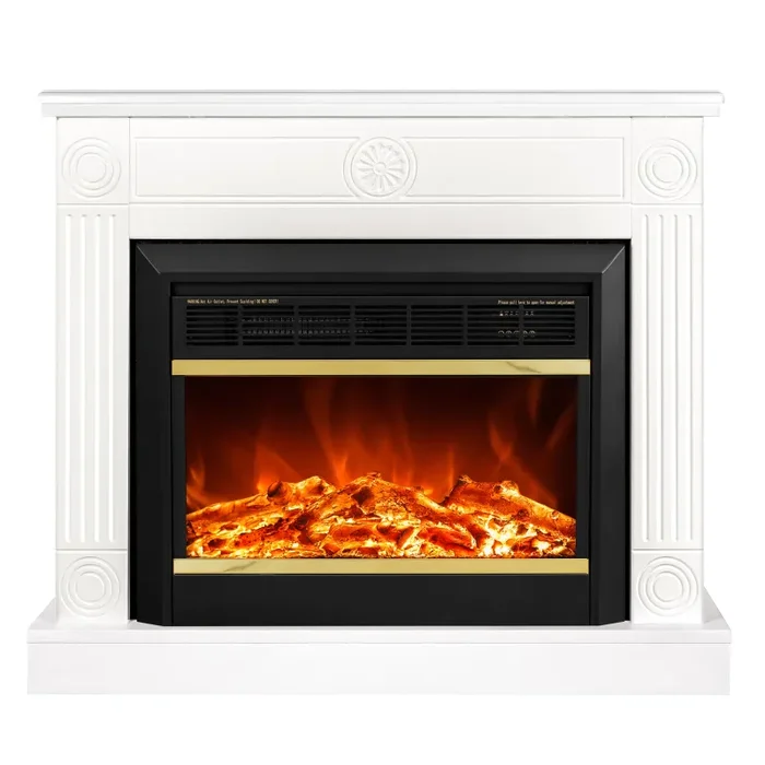 Camino Elettrico da Pavimento 80x95x27 cm Effetto Fiamma 1500W Bonita & Mars Bianco/nero - immagine 2