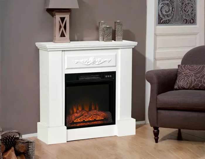 Camino Elettrico da Pavimento 81x29x76 cm Effetto Fiamma 2000W Versaille Bianco - immagine 2