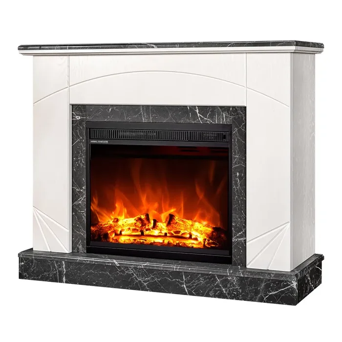 Camino Elettrico da Pavimento 85x110x27 cm Effetto Fiamma 1500W Madeira lux & Lorance Ivory/dark gray