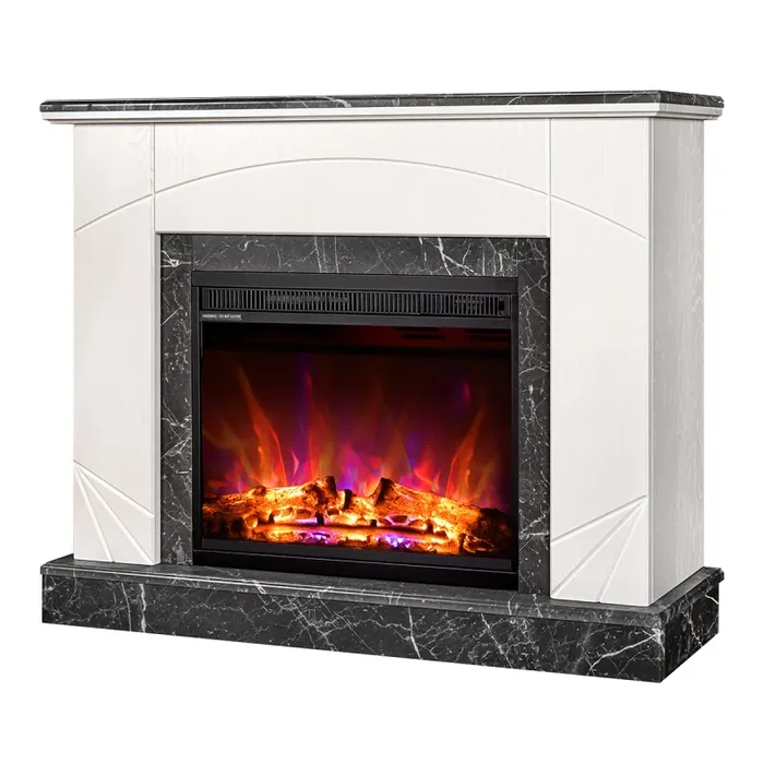Camino Elettrico da Pavimento 85x110x27 cm Effetto Fiamma 1500W Madeira lux & Lorance Ivory/dark gray - immagine 2