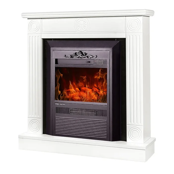 Camino Elettrico da Pavimento 86,5x82x25 cm Effetto Fiamma 2000W Donald & Cristina Bianco/nero Vendita calda