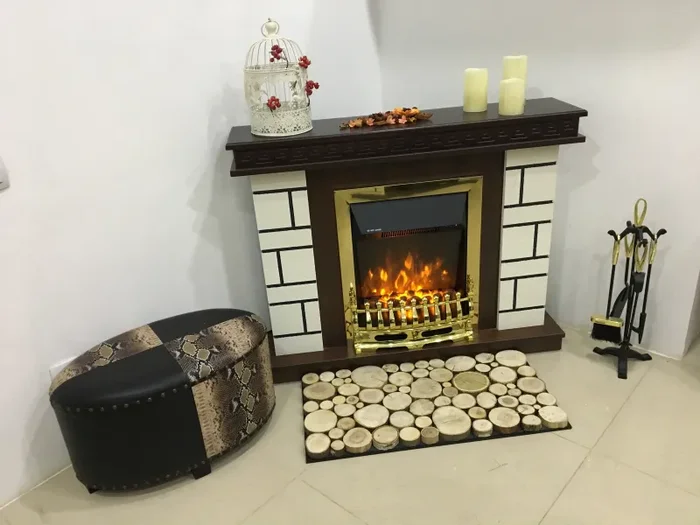 Camino Elettrico da Pavimento 87,4x108x24,5 cm Effetto Fiamma 2000W Nazarii mini & Galileo Gold Noce Online - immagine 3