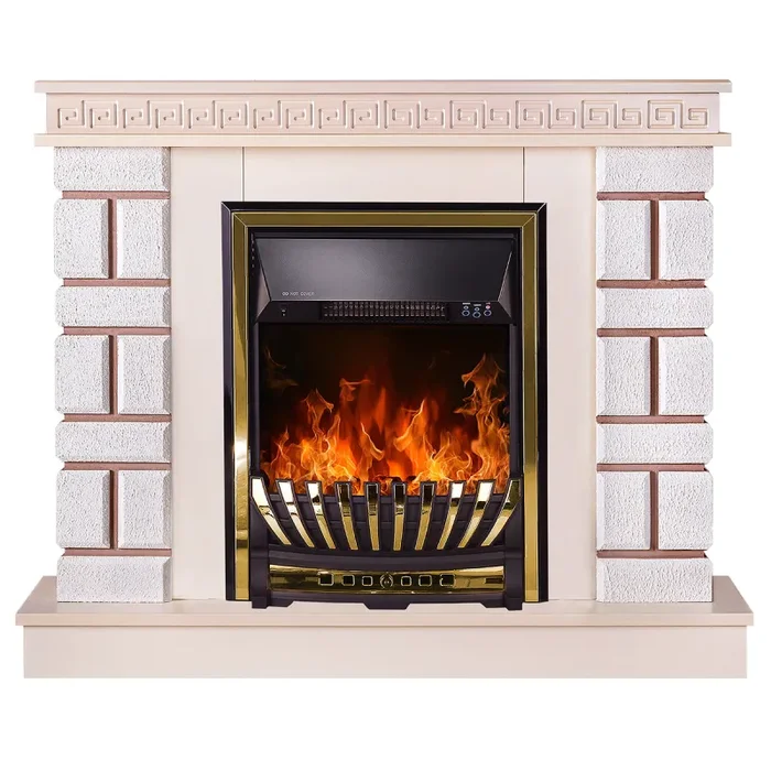 Camino Elettrico da Pavimento 87,4x108x24,5 cm Effetto Fiamma 2000W Nazarii mini & Meridian Avorio - immagine 2