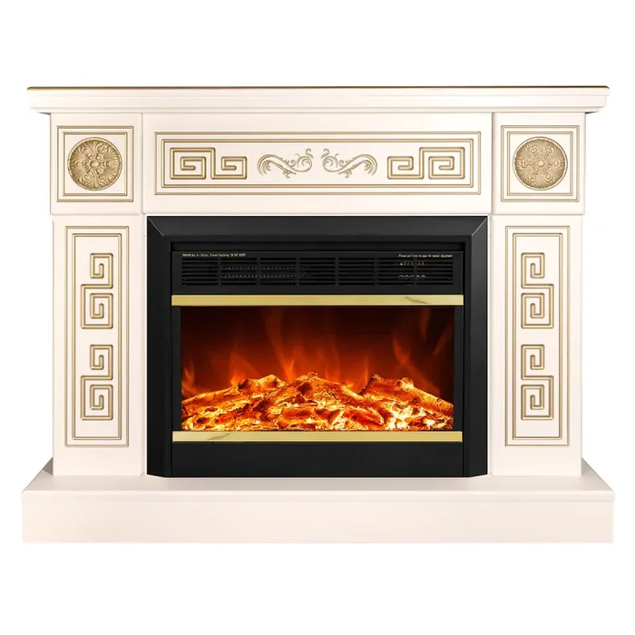 Camino Elettrico da Pavimento 87x110x30 cm Effetto Fiamma 1500W Latifa & Mars Avorio - immagine 2