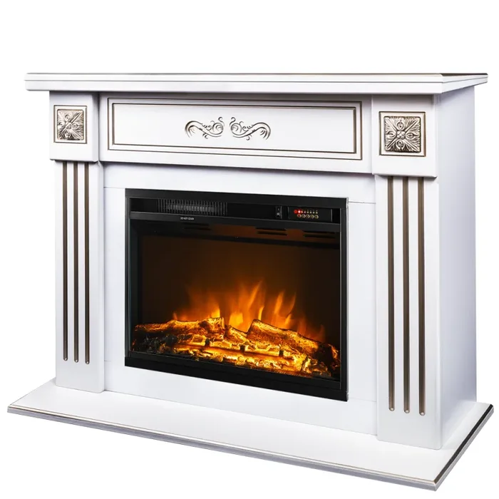 Camino Elettrico da Pavimento 88,3×108,7×29 cm Effetto Fiamma 1500W Praga & Lorance Bianco