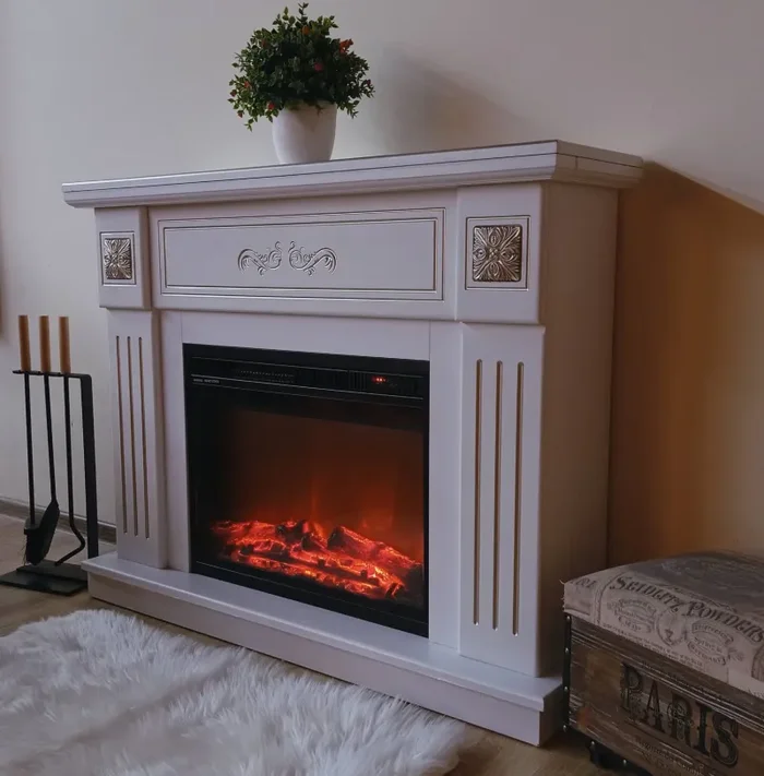 Camino Elettrico da Pavimento 88,3×108,7×29 cm Effetto Fiamma 1500W Praga & Lorance Bianco - immagine 2