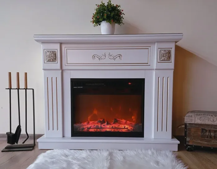 Camino Elettrico da Pavimento 88,3×108,7×29 cm Effetto Fiamma 1500W Praga & Lorance Bianco - immagine 3