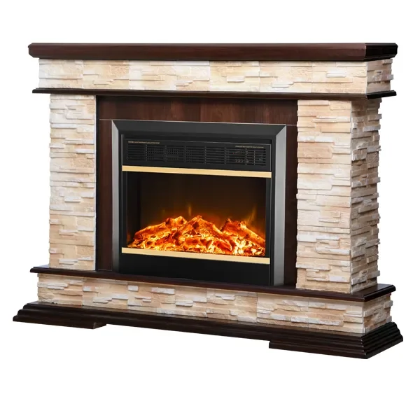 Camino Elettrico da Pavimento 88x118x30,5 cm Effetto Fiamma 1500W Stone & Mars Noce