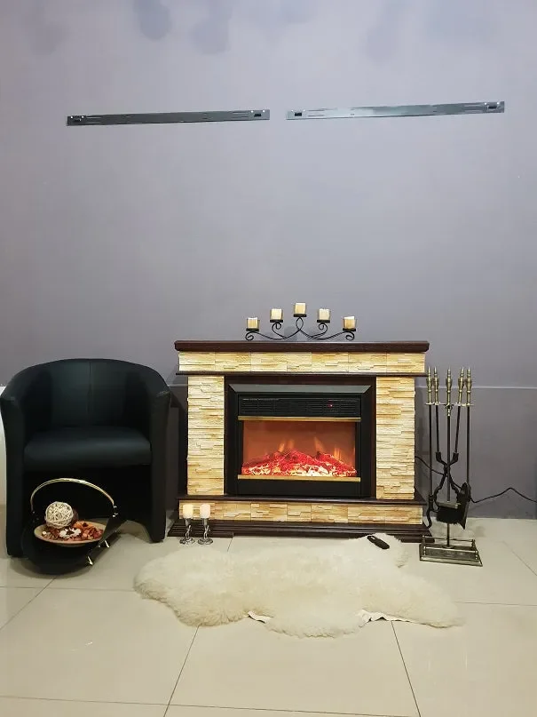 Camino Elettrico da Pavimento 88x118x30,5 cm Effetto Fiamma 1500W Stone & Mars Noce - immagine 3