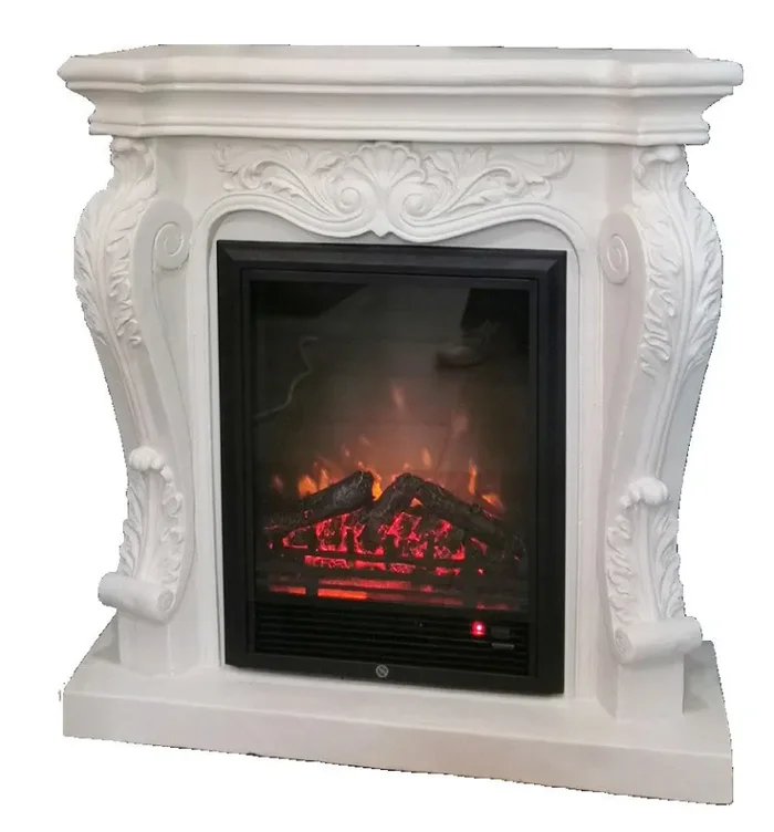 Camino Elettrico da Pavimento 89x34x93 cm Effetto Fiamma 1800W Vannini Impero Bianco