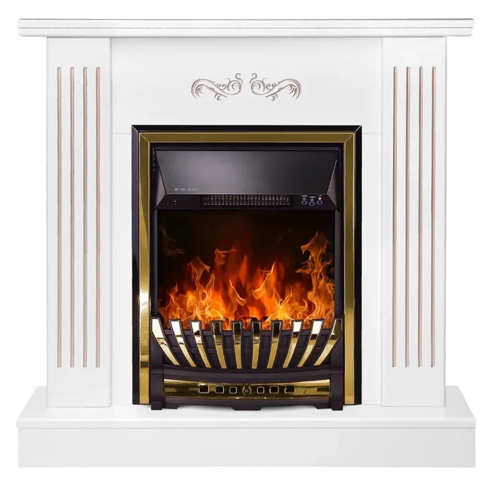 Camino Elettrico da Pavimento 90,5x94x26,5 cm Effetto Fiamma 2000W Smile & Meridian Bianco - immagine 2