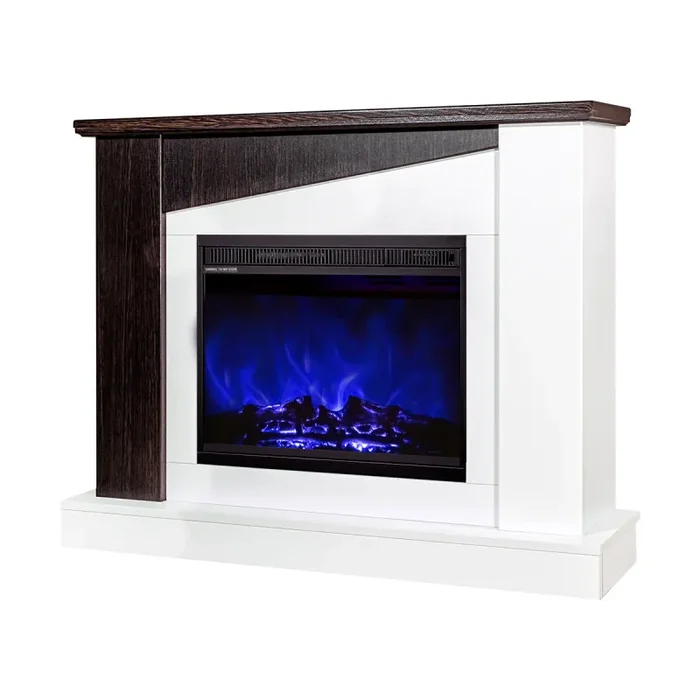 Camino Elettrico da Pavimento 90x115x27 cm Effetto Fiamma 1500W Gaspar & Lorance Bianco/wenge - immagine 3