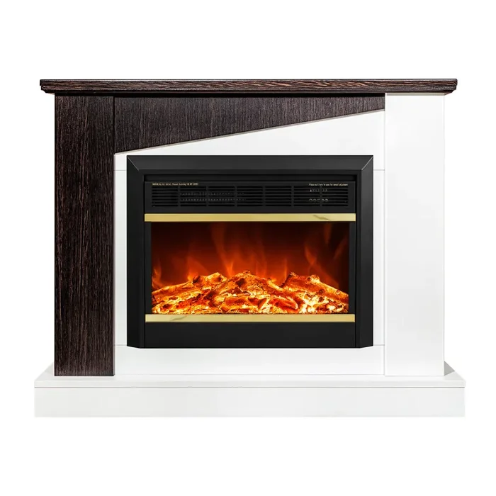 Camino Elettrico da Pavimento 90x115x27 cm Effetto Fiamma 1500W Gaspar & Mars Bianco/wenge - immagine 2