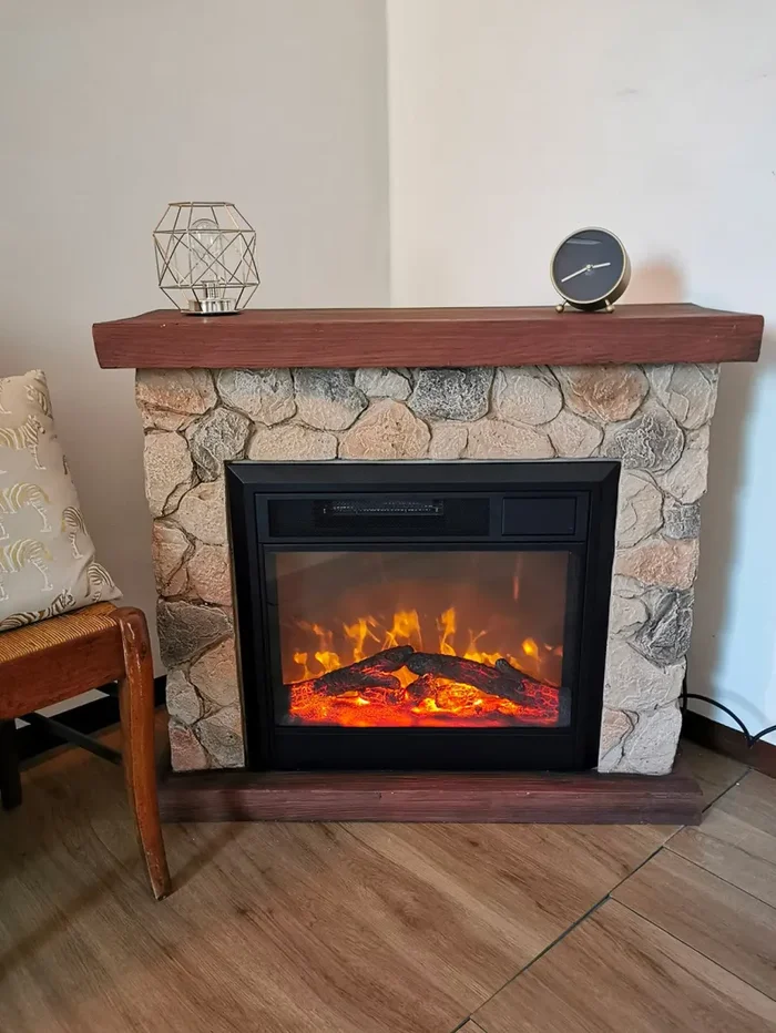 Camino Elettrico da Pavimento 90x80x30 cm Effetto Fiamma 1800W Sasso - immagine 2