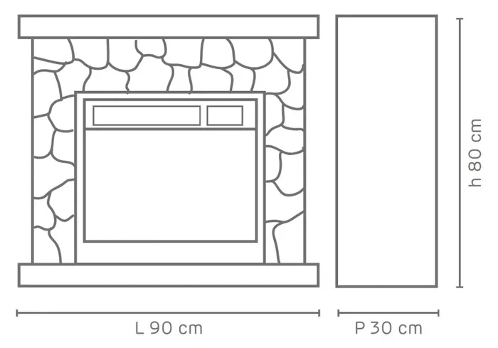 Camino Elettrico da Pavimento 90x80x30 cm Effetto Fiamma 1800W Sasso - immagine 3