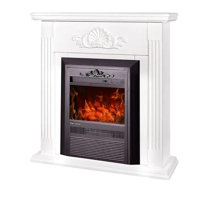 Camino Elettrico da Pavimento 90x90x27 cm Effetto Fiamma 2000W Sorina & Cristina Bianco