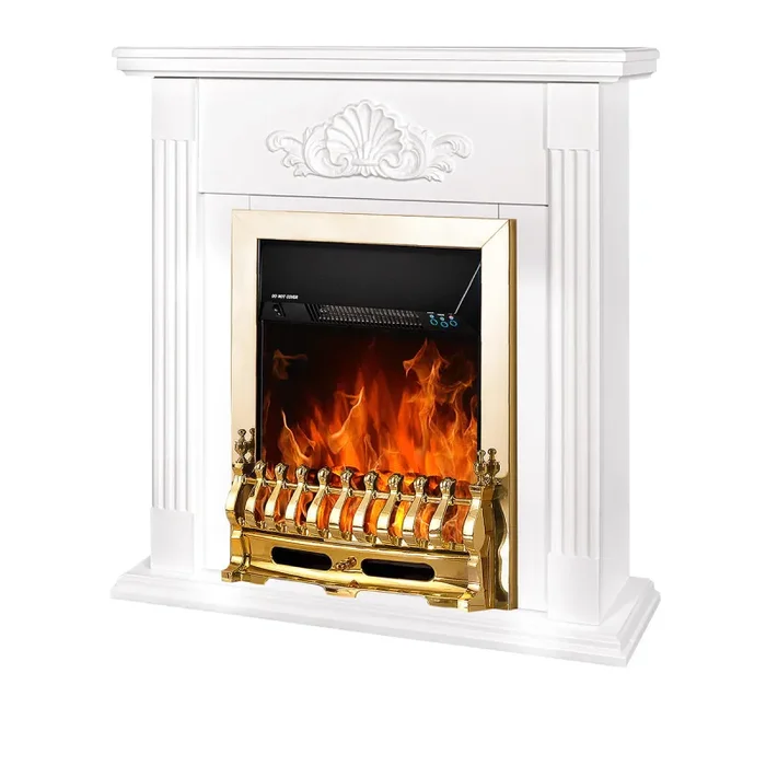 Camino Elettrico da Pavimento 90x90x27 cm Effetto Fiamma 2000W Sorina & Galileo gold Bianco