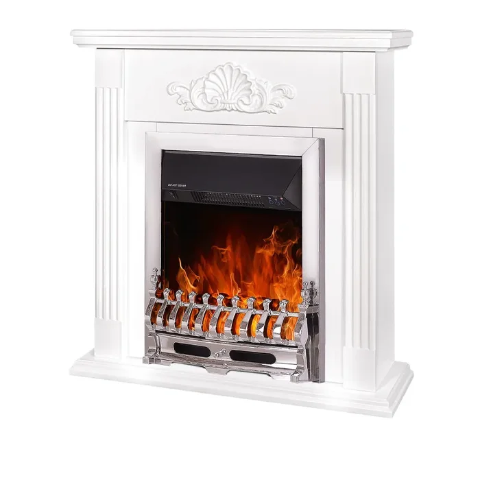 Camino Elettrico da Pavimento 90x90x27 cm Effetto Fiamma 2000W Sorina & Galileo silver Bianco