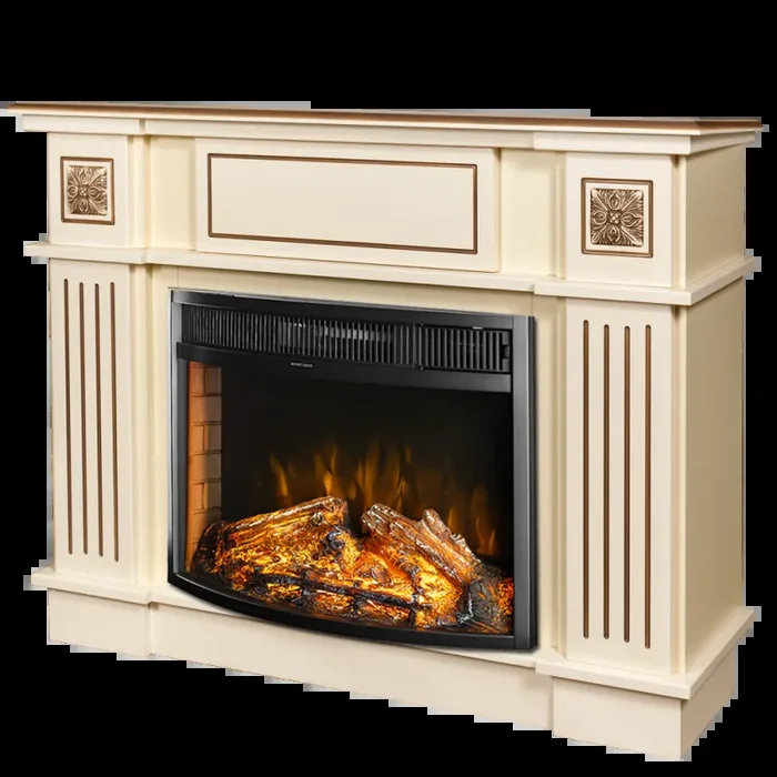 Camino Elettrico da Pavimento 92,9x120x28 cm Effetto Fiamma 1500W Miracle & Ararat Avorio Moda