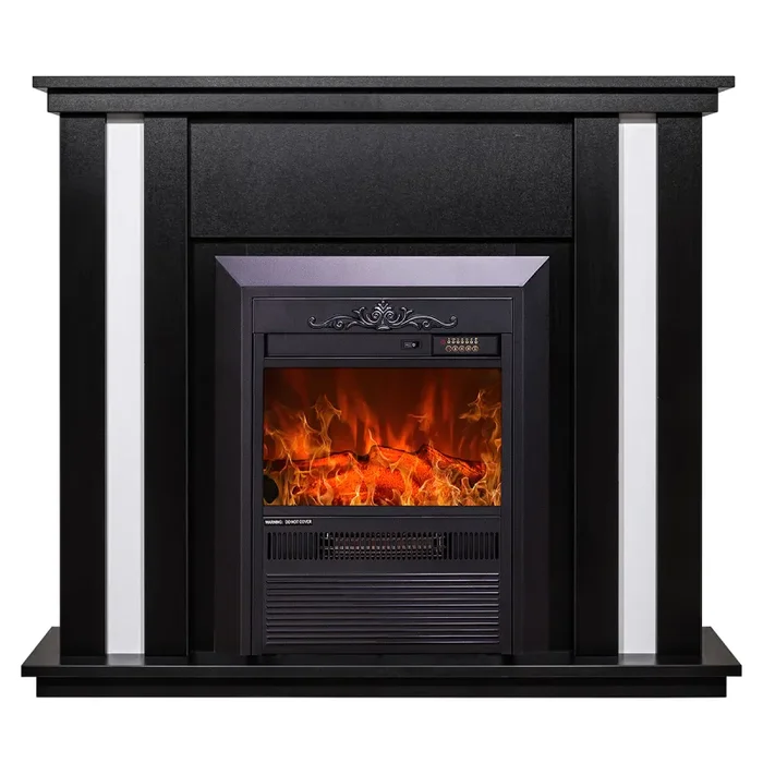 Camino Elettrico da Pavimento 95x110x27 cm Effetto Fiamma 2000W Gustavo & Cristina Nero/bianco - immagine 2