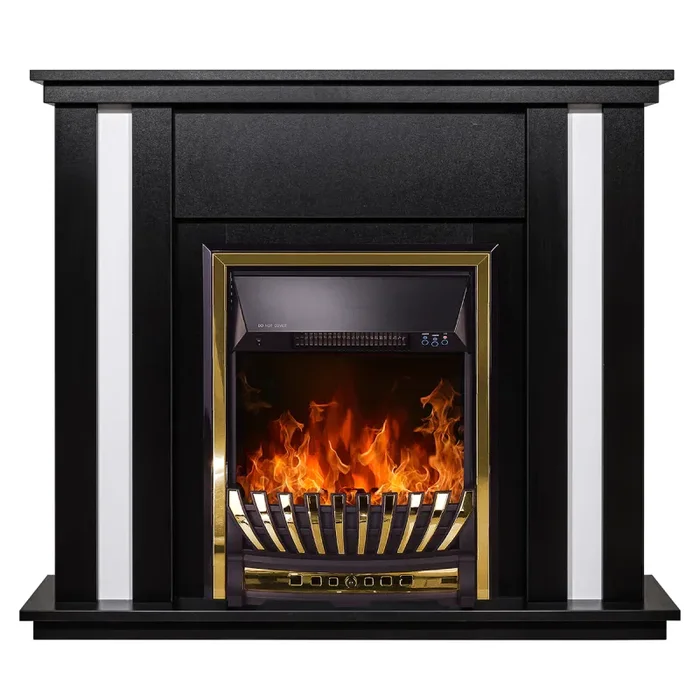 Camino Elettrico da Pavimento 95x110x27 cm Effetto Fiamma 2000W Gustavo & Meridian Nero/bianco - immagine 2