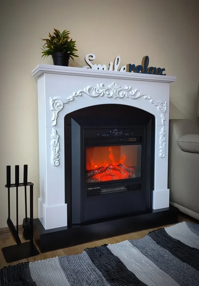 Camino Elettrico da Pavimento 97,5x90x25 cm Effetto Fiamma 2000W Casanova & Cristina Bianco/nero - immagine 3