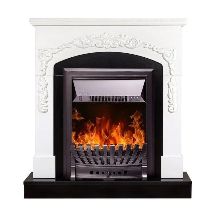 Camino Elettrico da Pavimento 97,5x90x25 cm Effetto Fiamma 2000W Casanova & Pluton Bianco/nero - immagine 2