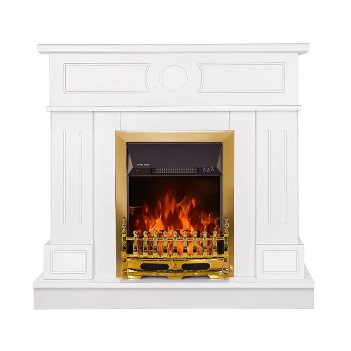 Camino Elettrico da Pavimento 97,8×104,8×30 cm Effetto Fiamma 2000W Ambassador & Galileo Gold Bianco - immagine 2