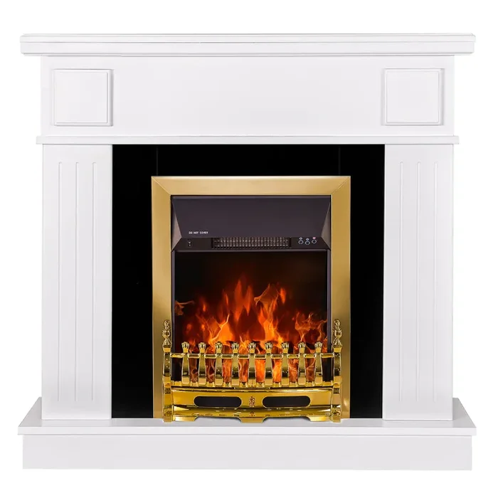 Camino Elettrico da Pavimento 99,7×103,4×27 cm Effetto Fiamma 2000W Oscar & Galileo gold Bianco/nero - immagine 2