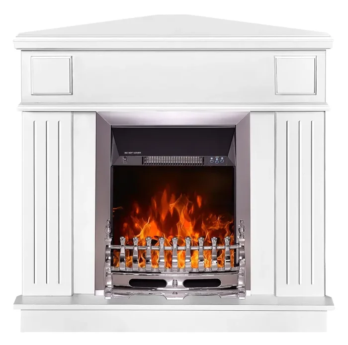 Camino Elettrico da Pavimento ad Angolo 100x100x50 cm Effetto Fiamma 2000W Marina & Galileo Silver Bianco - immagine 2