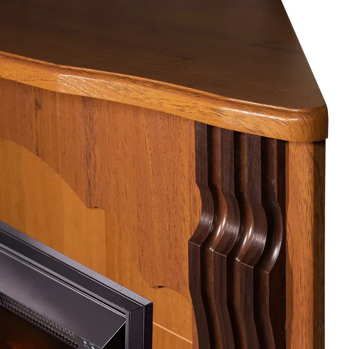 Camino Elettrico da Pavimento ad Angolo 88,2x95x47,3 cm Effetto Fiamma 2000W Clasic & Galileo gold Noce - immagine 3