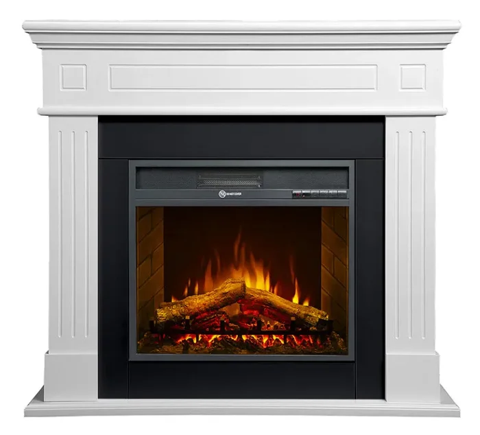 Camino Elettrico da Pavimento Effetto Fiamma 110x25x95 cm 900W/1800W in Legno Bianco