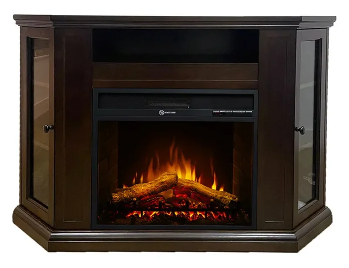 Camino Elettrico da Pavimento Effetto Fiamma 126x78x83 cm 900W/1800W in Legno Noce Online ora