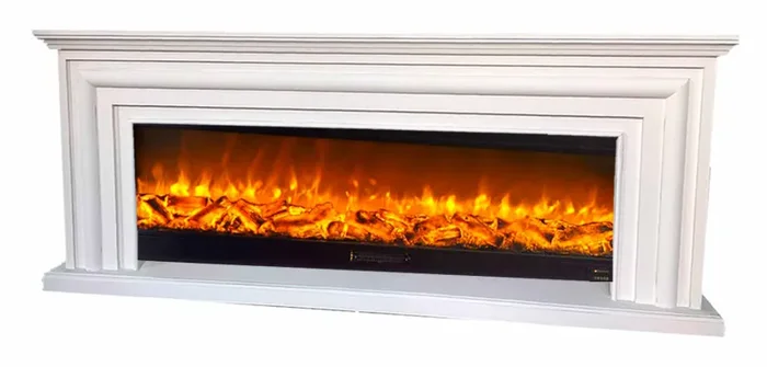 Camino Elettrico da Pavimento Effetto Fiamma 200x33x83 cm 1500W Sined Merapi Bianco