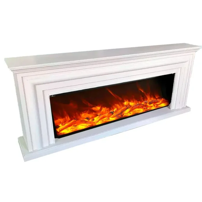 Camino Elettrico da Pavimento Effetto Fiamma 200x33x83 cm 1500W Sined Merapi Bianco - immagine 2