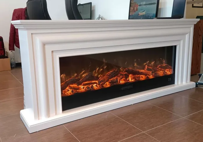 Camino Elettrico da Pavimento Effetto Fiamma 200x33x83 cm 1500W Sined Merapi Bianco - immagine 3