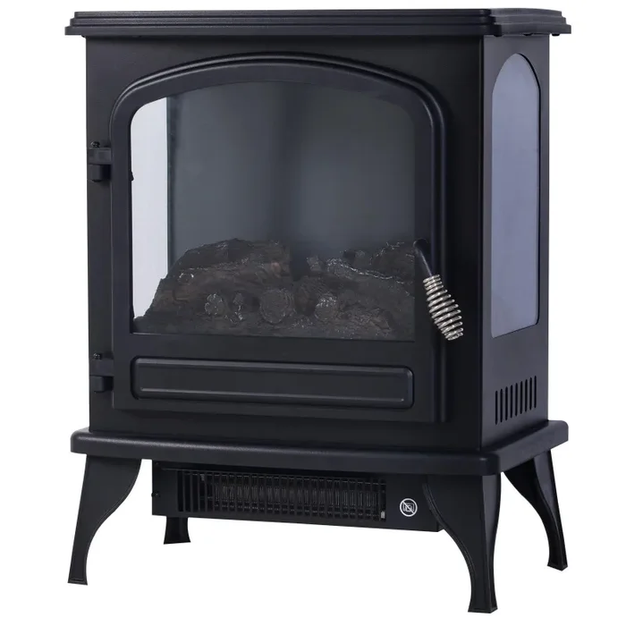 Camino Elettrico da Terra 41×25,4×52 cm 750/1500W Effetto Fiamma Nero