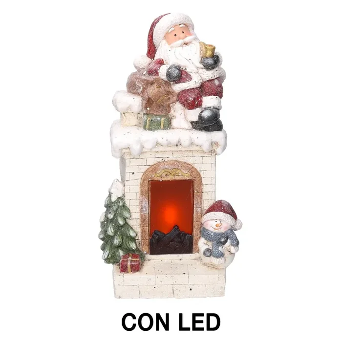 Camino in Resina con Led e babbo natale bianco cm 27,5x23xh51