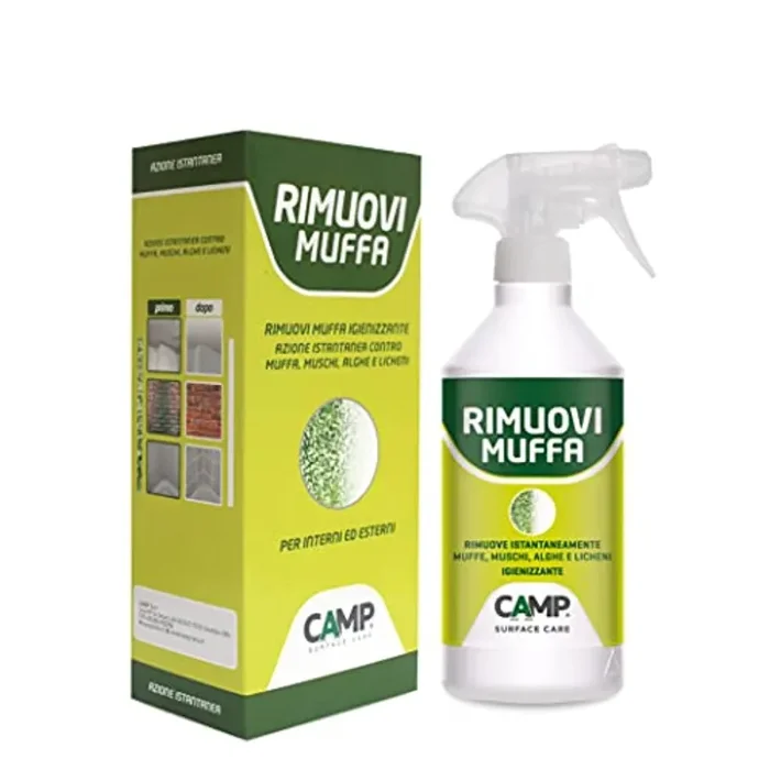 Camp RIMUOVI MUFFA, Antimuffa igienizzante professionale, Elimina rapidamente muffe, funghi, muschi e alghe, 300ml