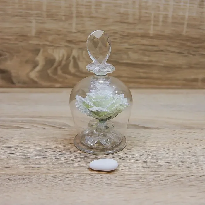 Campana con Rosa Bianca e Glitter Argento Via Margutta